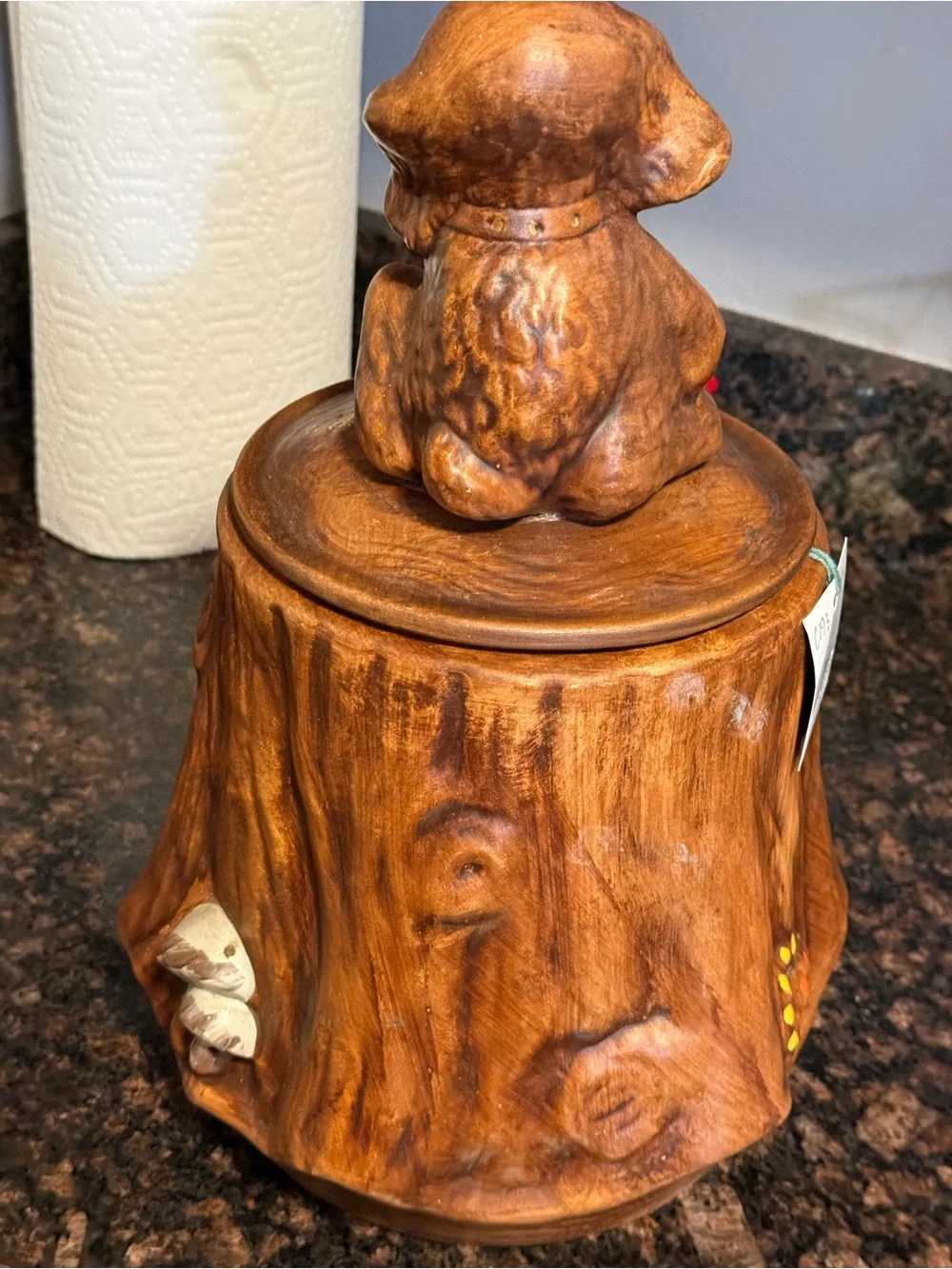 Vintage brown stump with dog Rare cookie jar